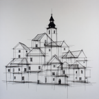 Architekturzeichnung Stilisierte Dorfansicht | Minimalistisch | Stilrichtungen