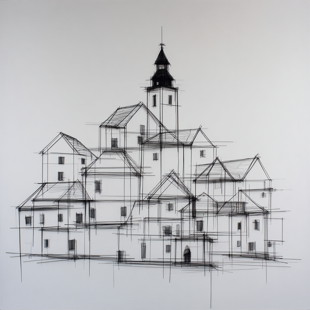 Architekturzeichnung Stilisierte Dorfansicht | Minimalistisch | Stilrichtungen