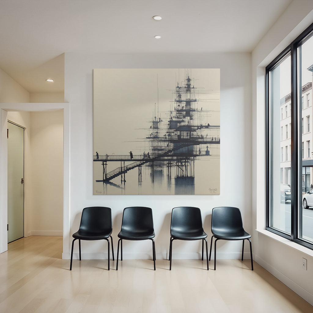 Futuristische Architektur Mit Brücke Und Dynamischen Figuren