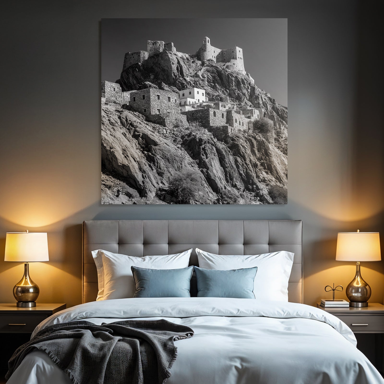 Steinbauanlage Auf Klippenhügel Schwarz Weiss