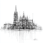 Stilisiertes Architektonisches Kathedrale Zeichnung | Minimalistisch | Stilrichtungen
