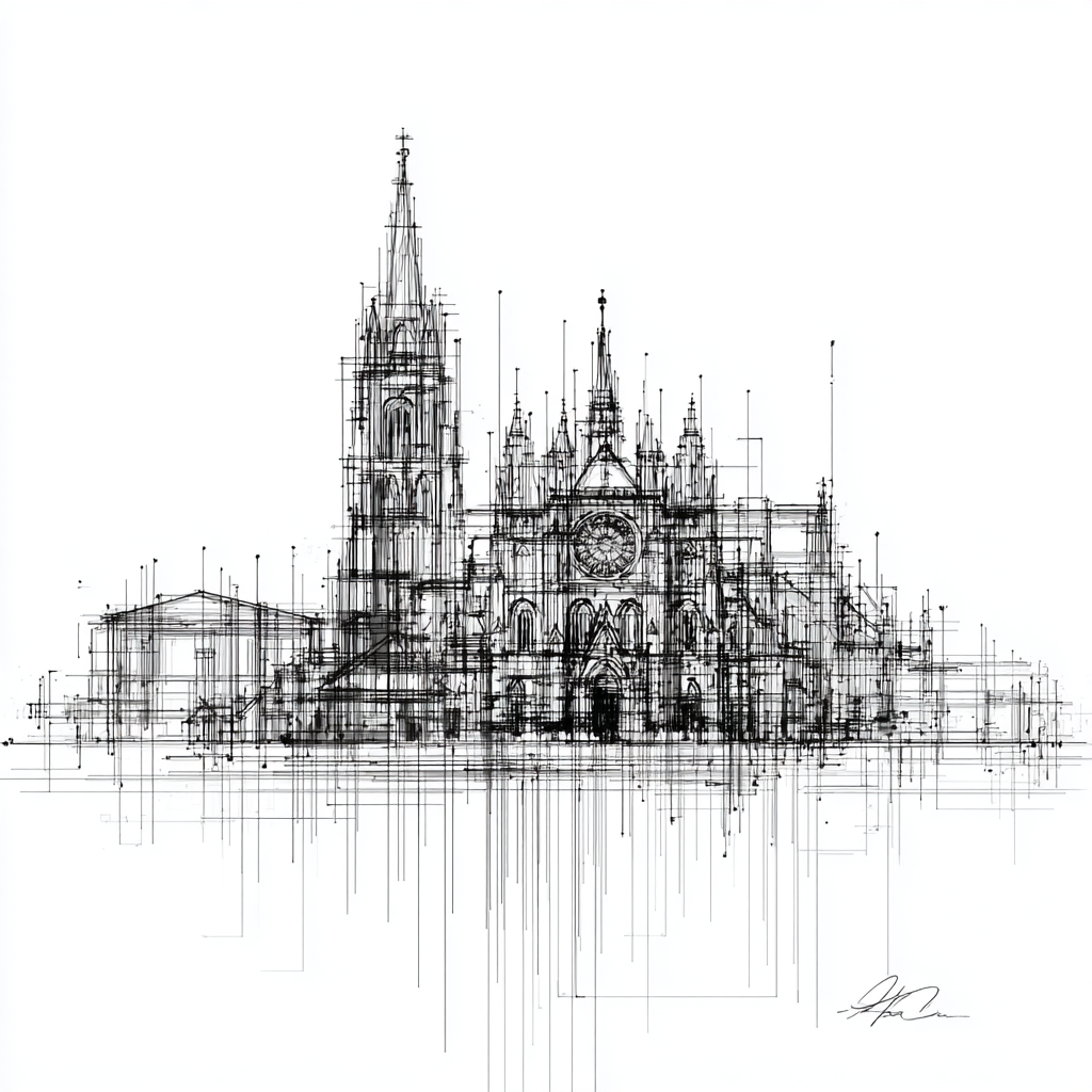 Stilisiertes Architektonisches Kathedrale Zeichnung | Minimalistisch | Stilrichtungen