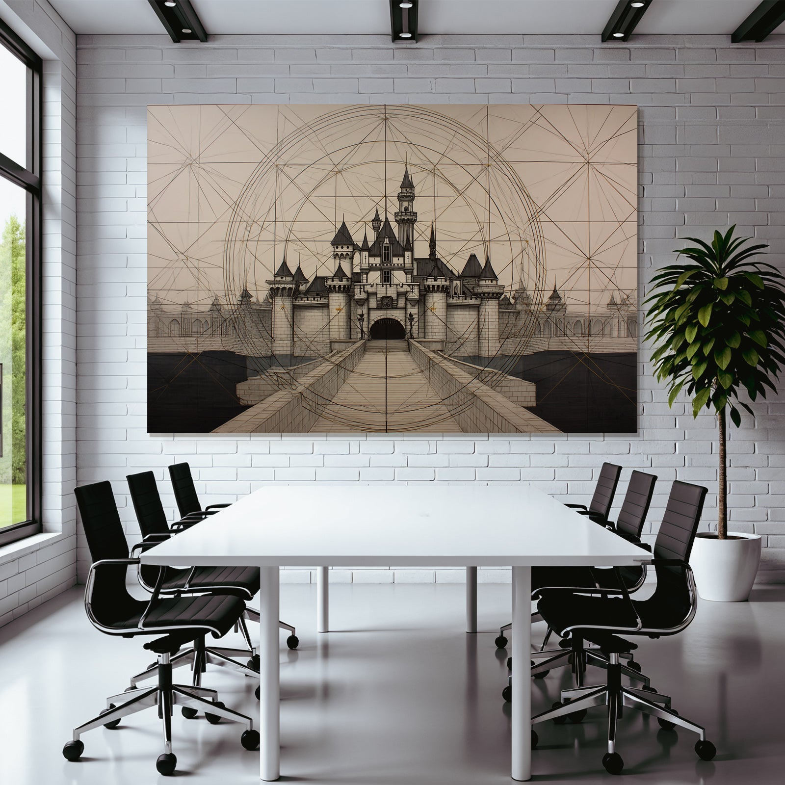 Burg Festung Linear Geometrisch Mit Türmen Und Wänden