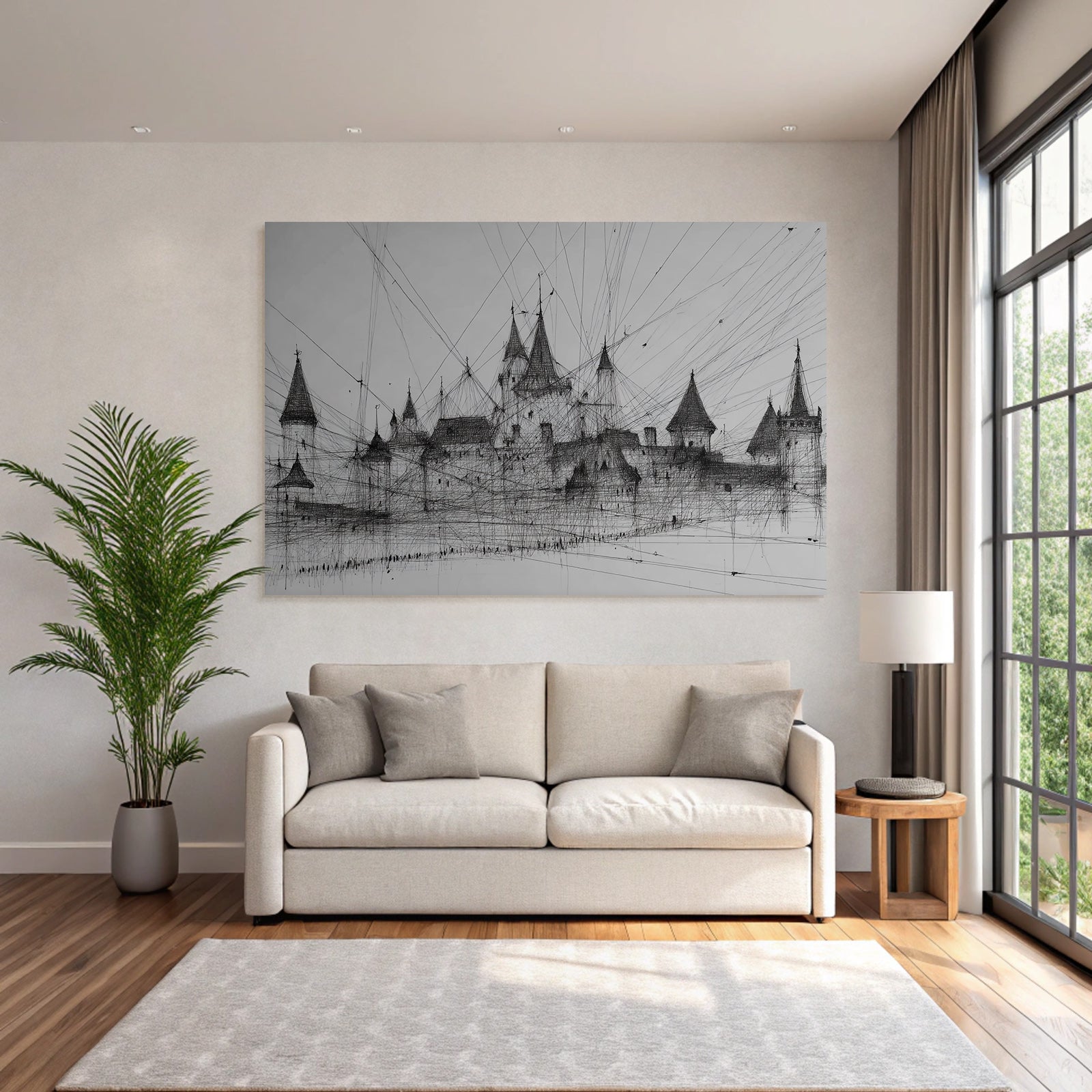 Schloss Illustration Mit Filigranen Linien