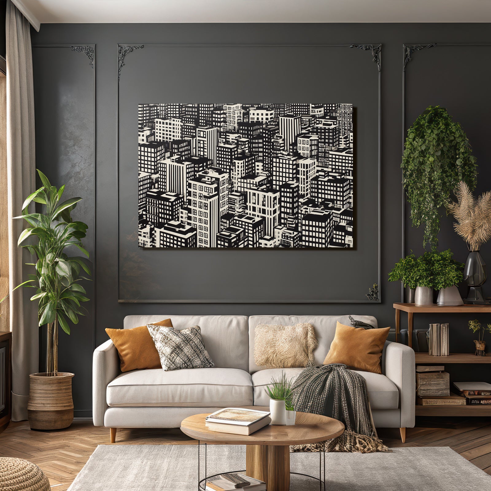 Stadtlandschaft Kunstliche Darstellung Im Schwarz Und Weiss