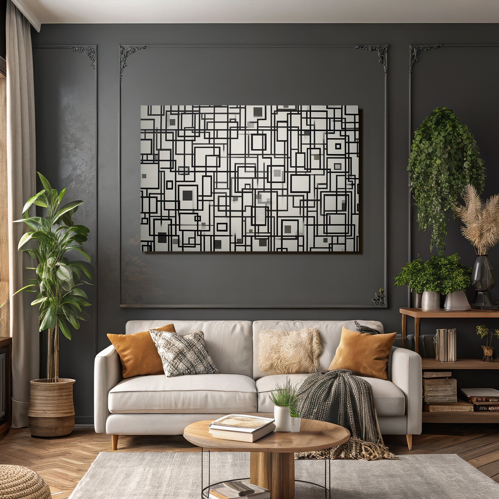 Komplexes Design Schwarze Linien Und Quadrate