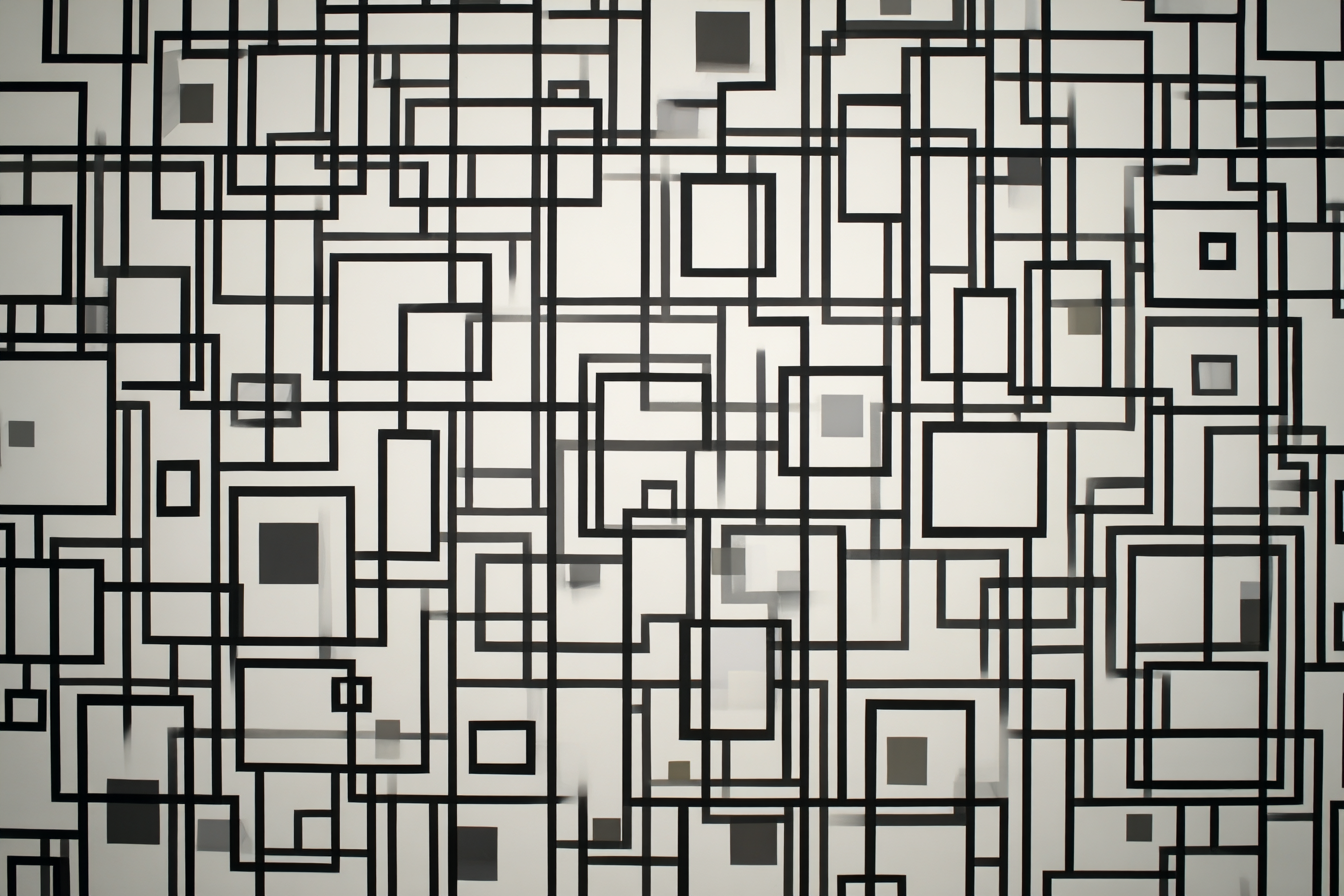 Komplexes Design Schwarze Linien Und Quadrate | Minimalistisch | Stilrichtungen