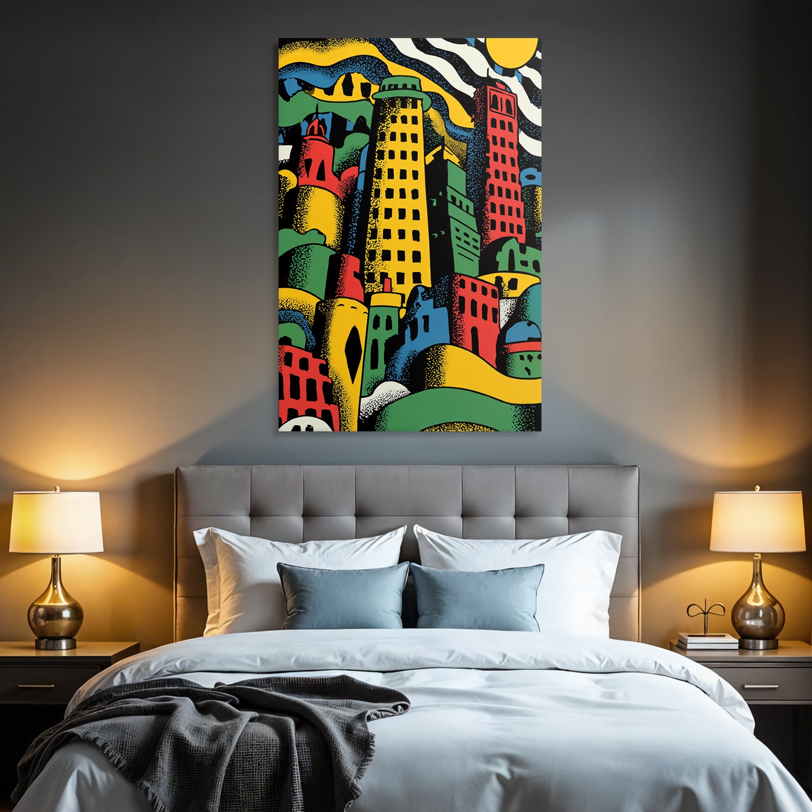 PopArt Abstrakte Stadtlandschaft Mit Bunten Gebaeuden