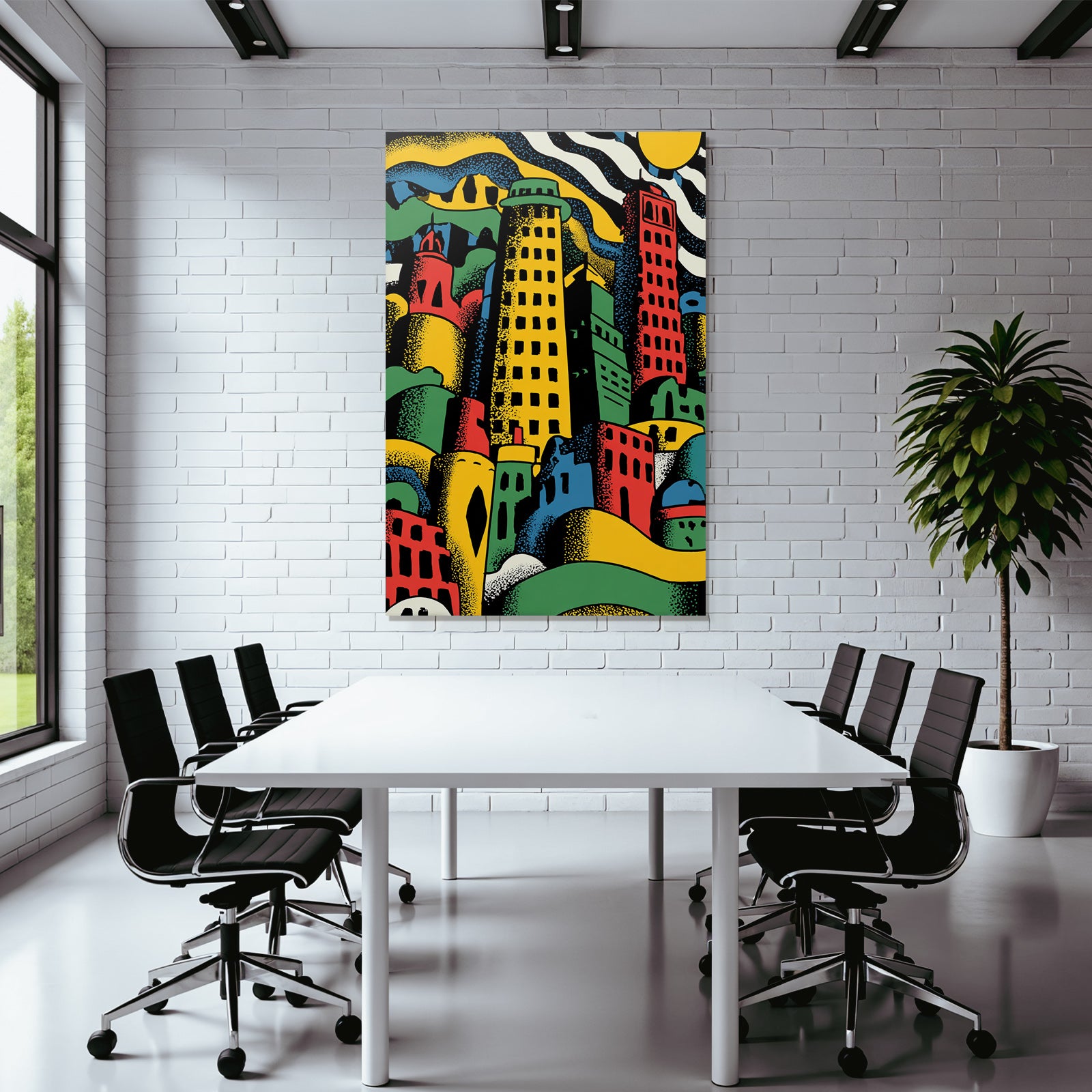 PopArt Abstrakte Stadtlandschaft Mit Bunten Gebaeuden