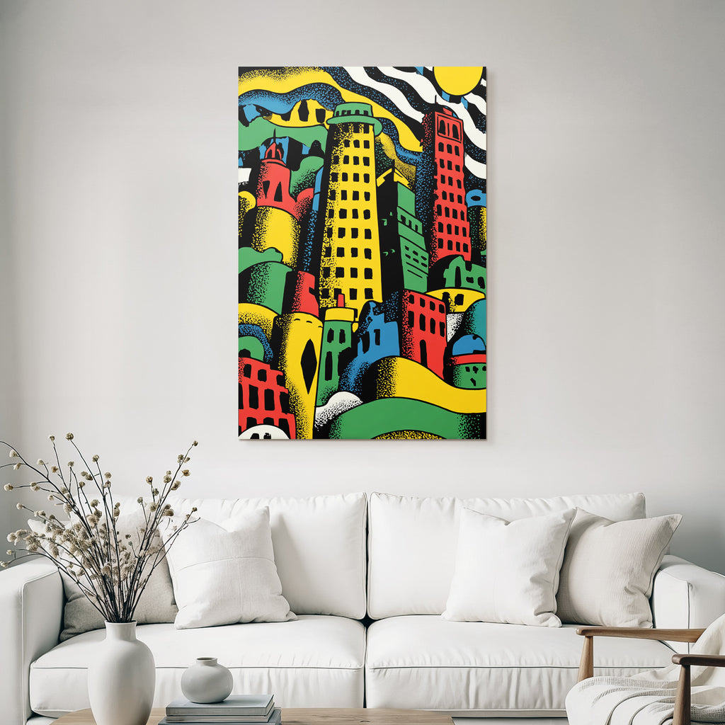 PopArt Abstrakte Stadtlandschaft Mit Bunten Gebaeuden