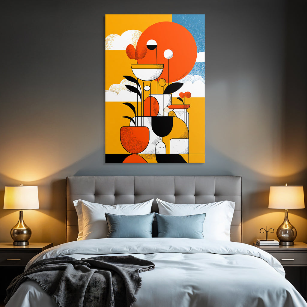 PopArt Abstrakte Farbkomposition Mit Pflanzen Und Geometrischen Formen