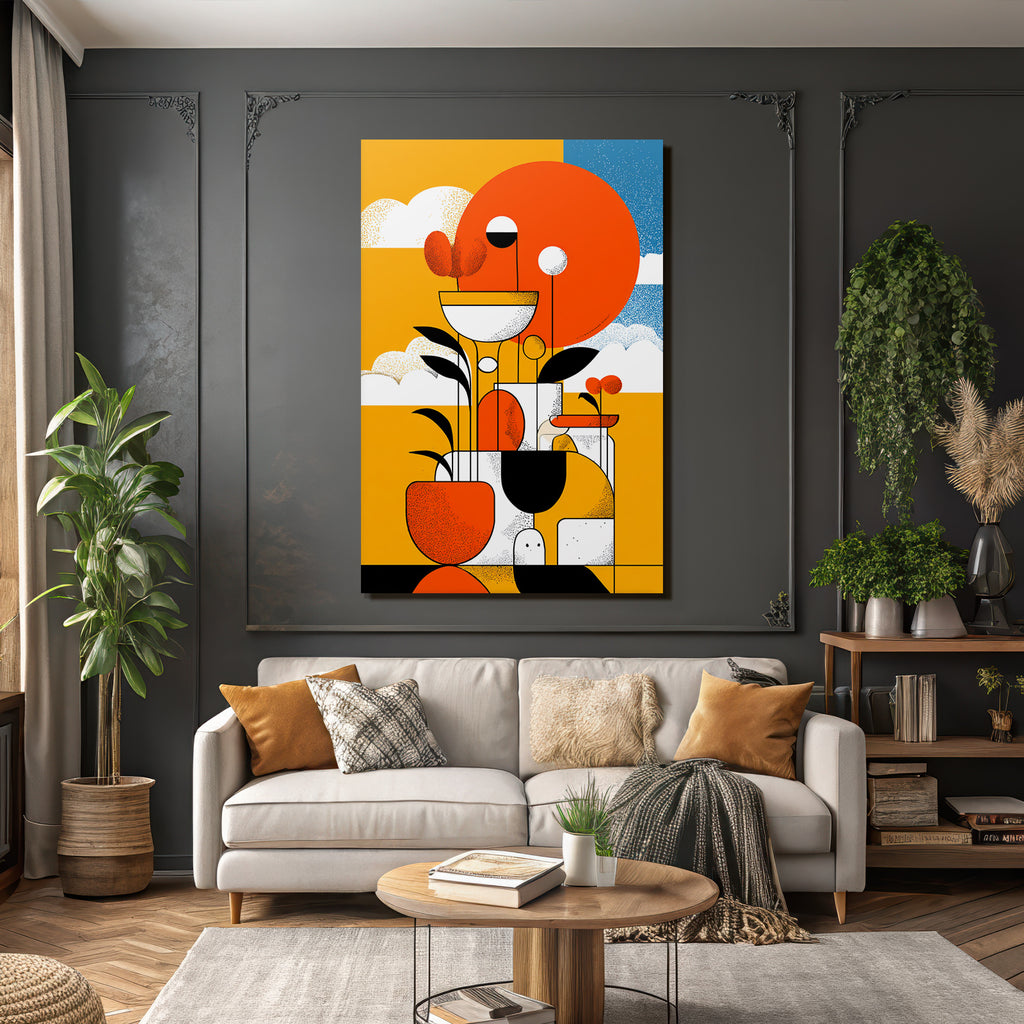 PopArt Abstrakte Farbkomposition Mit Pflanzen Und Geometrischen Formen