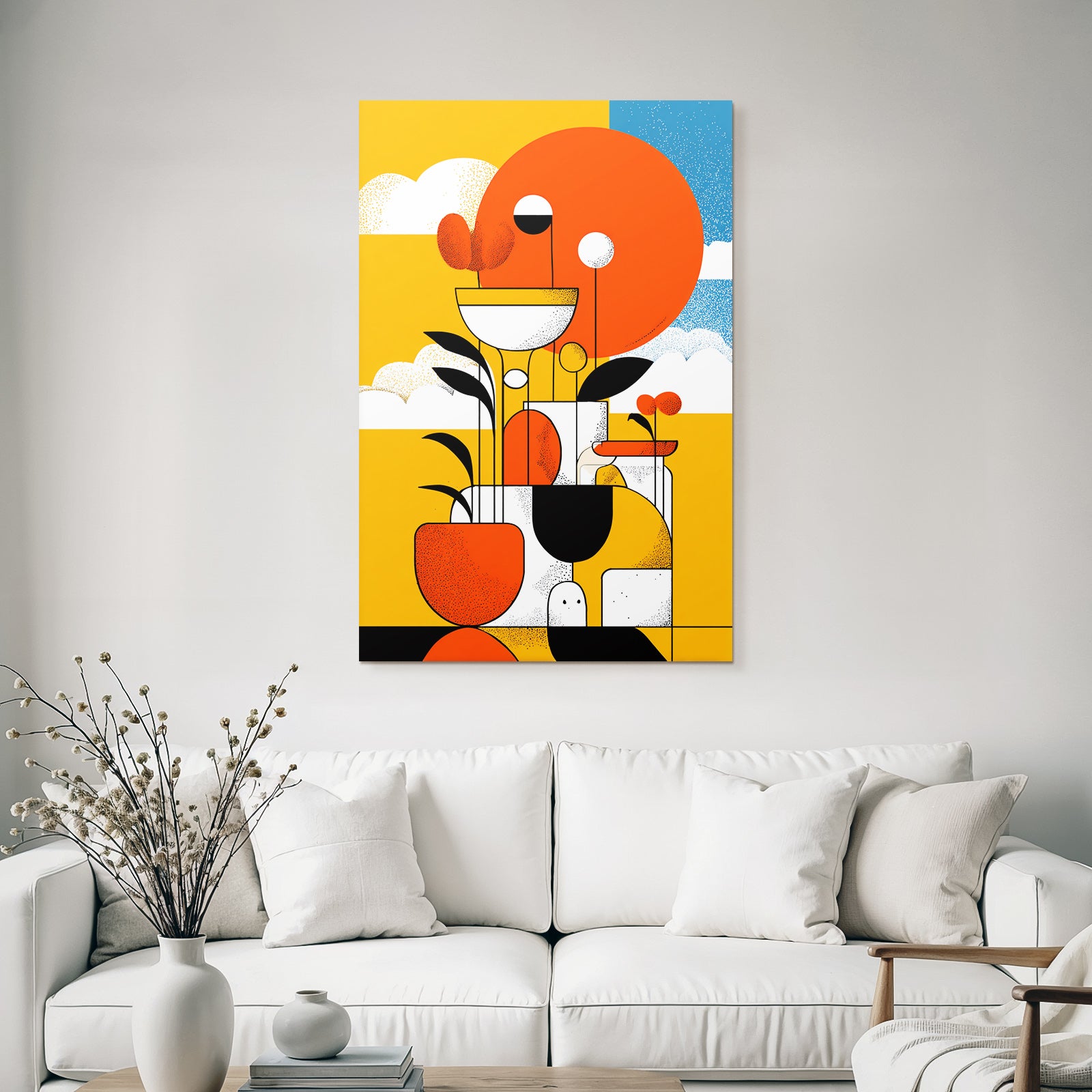 PopArt Abstrakte Farbkomposition Mit Pflanzen Und Geometrischen Formen
