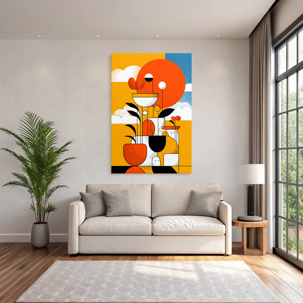 PopArt Abstrakte Farbkomposition Mit Pflanzen Und Geometrischen Formen