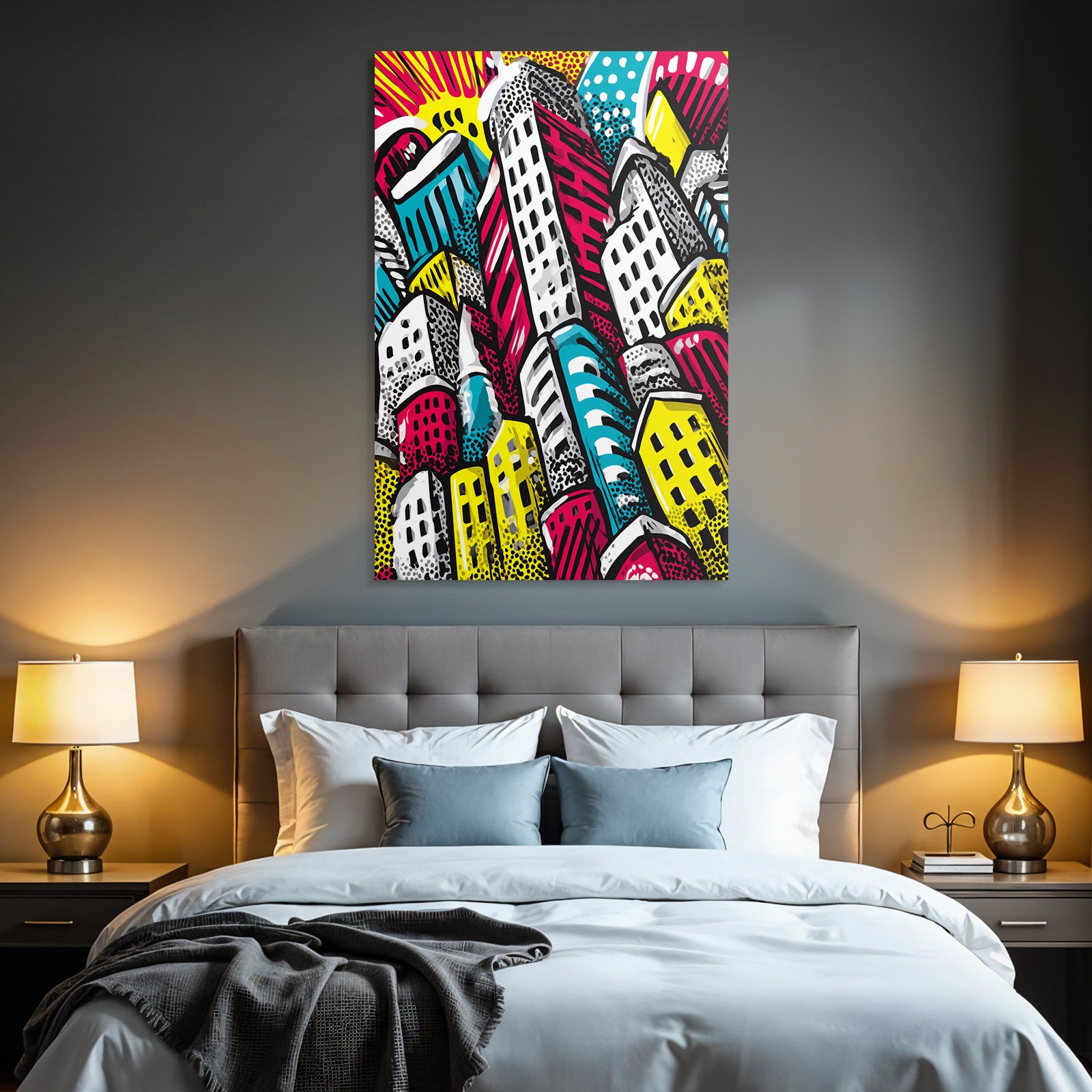 PopArt Abstrakte Stadtsilhoütte Mit Bunten Grafiken