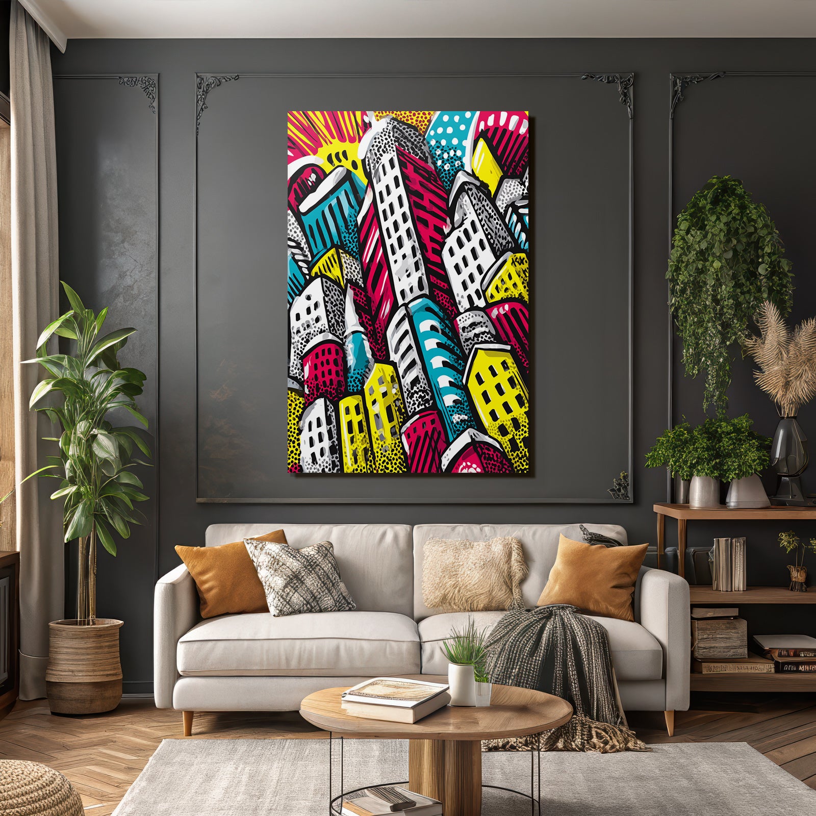 PopArt Abstrakte Stadtsilhoütte Mit Bunten Grafiken