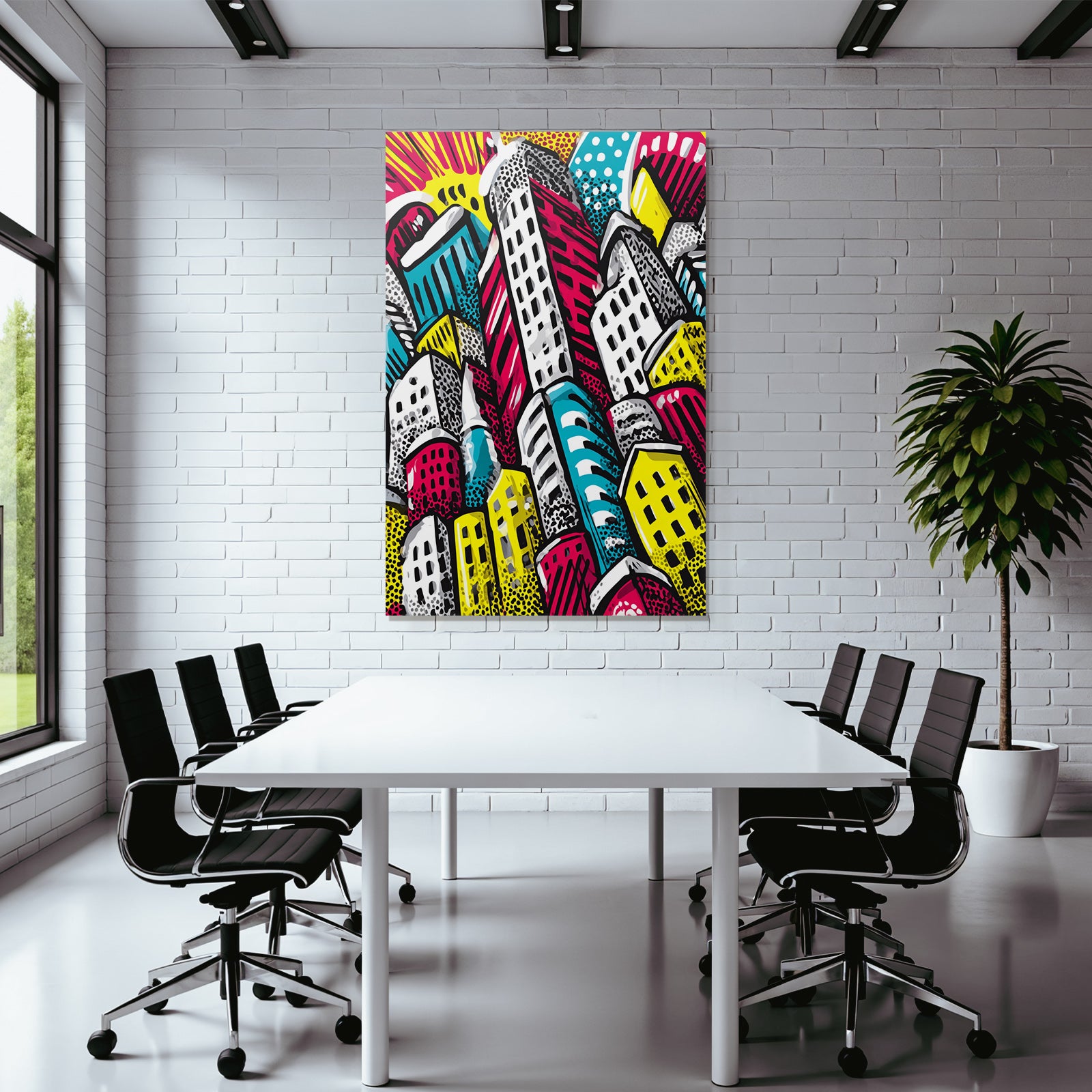 PopArt Abstrakte Stadtsilhoütte Mit Bunten Grafiken
