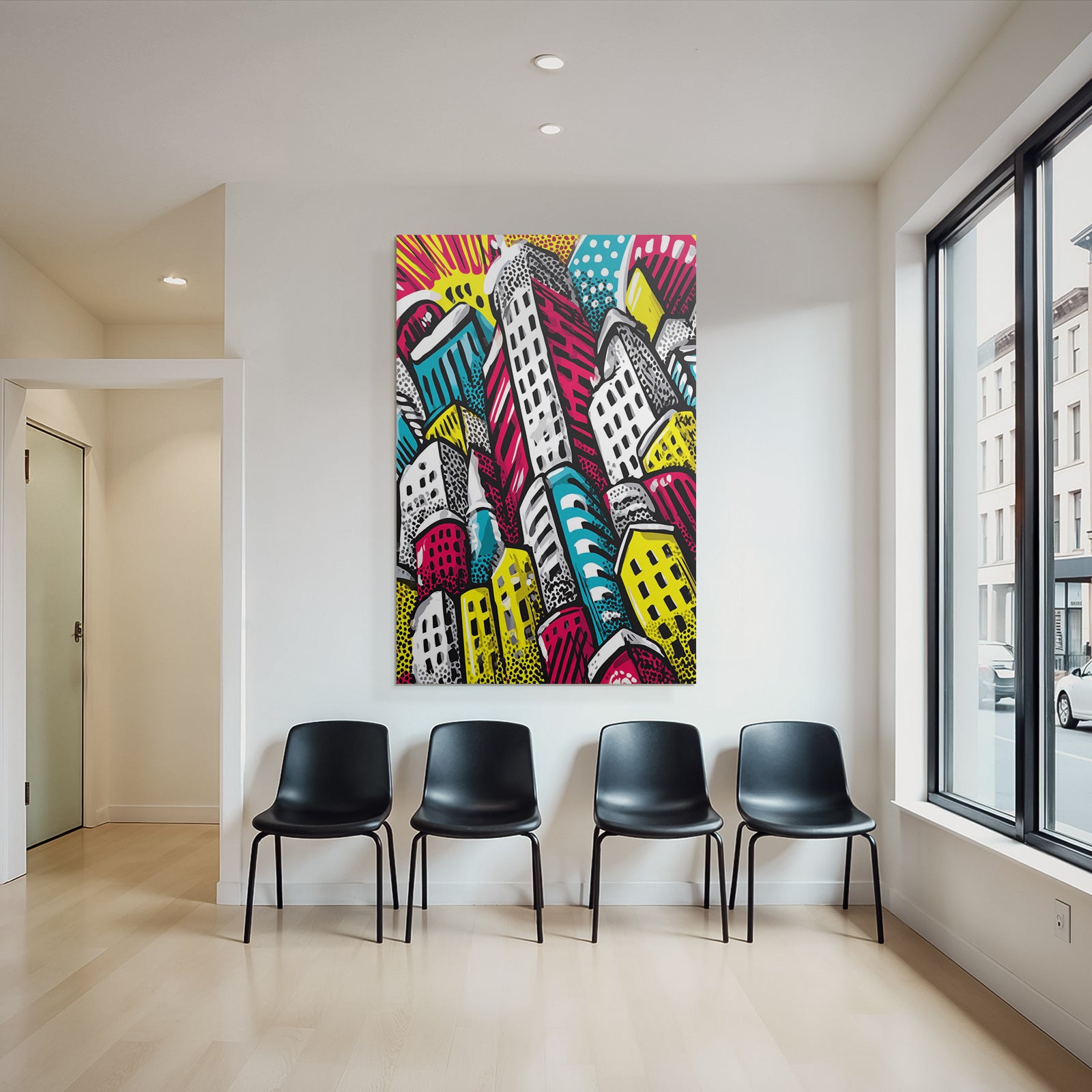 PopArt Abstrakte Stadtsilhoütte Mit Bunten Grafiken