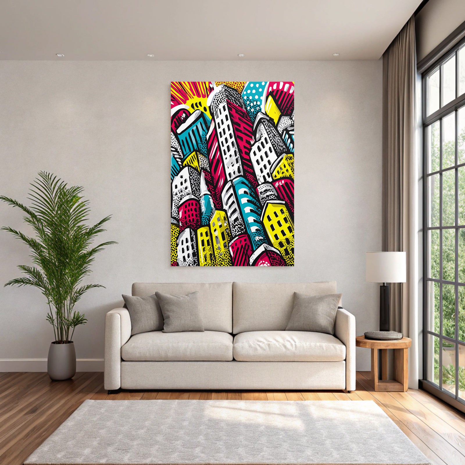 PopArt Abstrakte Stadtsilhoütte Mit Bunten Grafiken