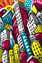 PopArt Abstrakte Stadtsilhoütte Mit Bunten Grafiken | Pop Art | Stilrichtungen