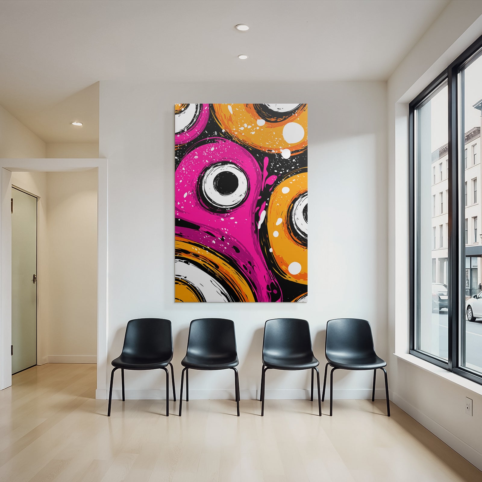 PopArt Abstraktes Design Mit Lebendigen Farben Kreisformen Und Spritzern