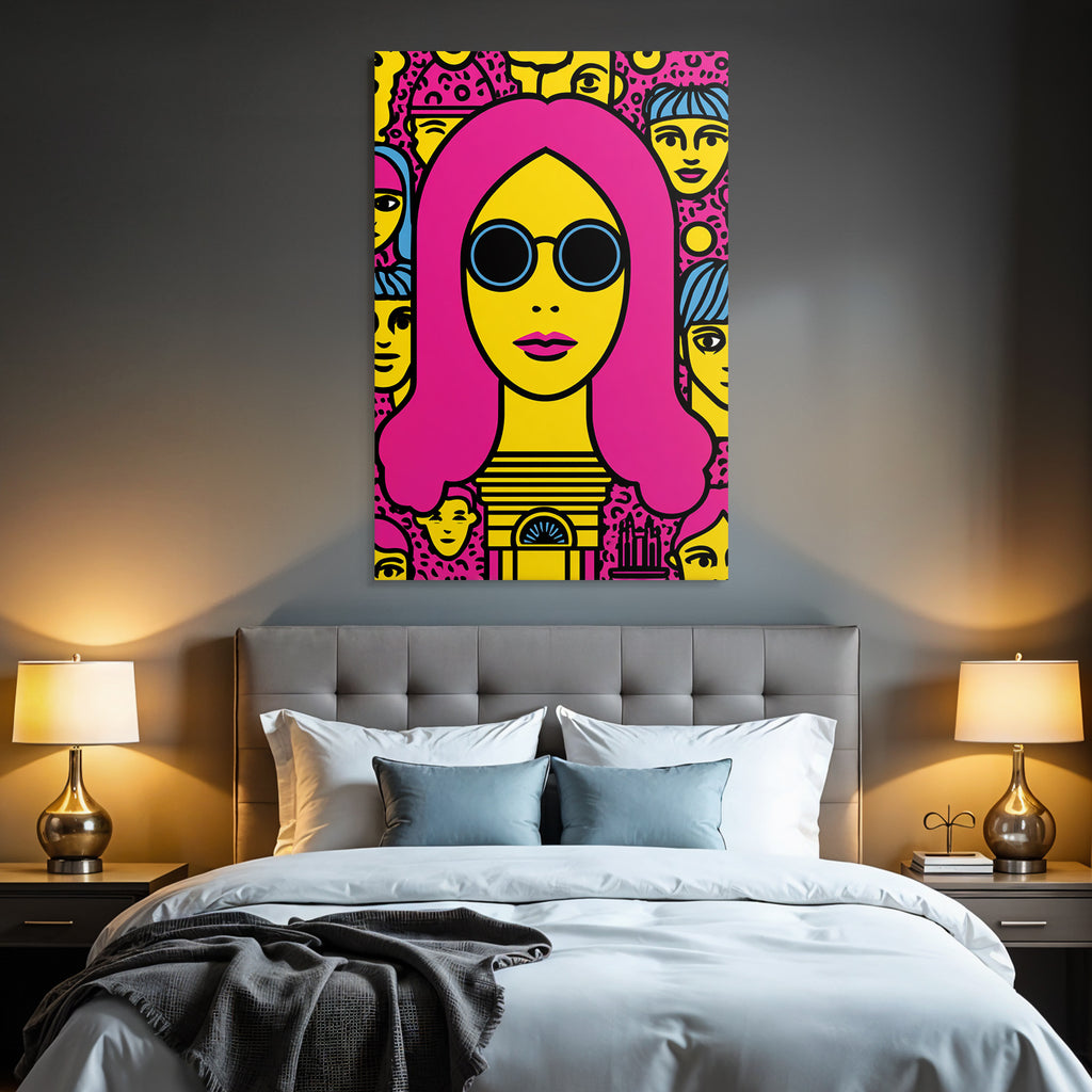 PopArt Bunte Illustration Mit Pinken Haaren Und Sonnenbrille