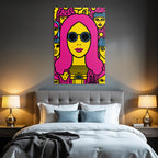 PopArt Bunte Illustration Mit Pinken Haaren Und Sonnenbrille