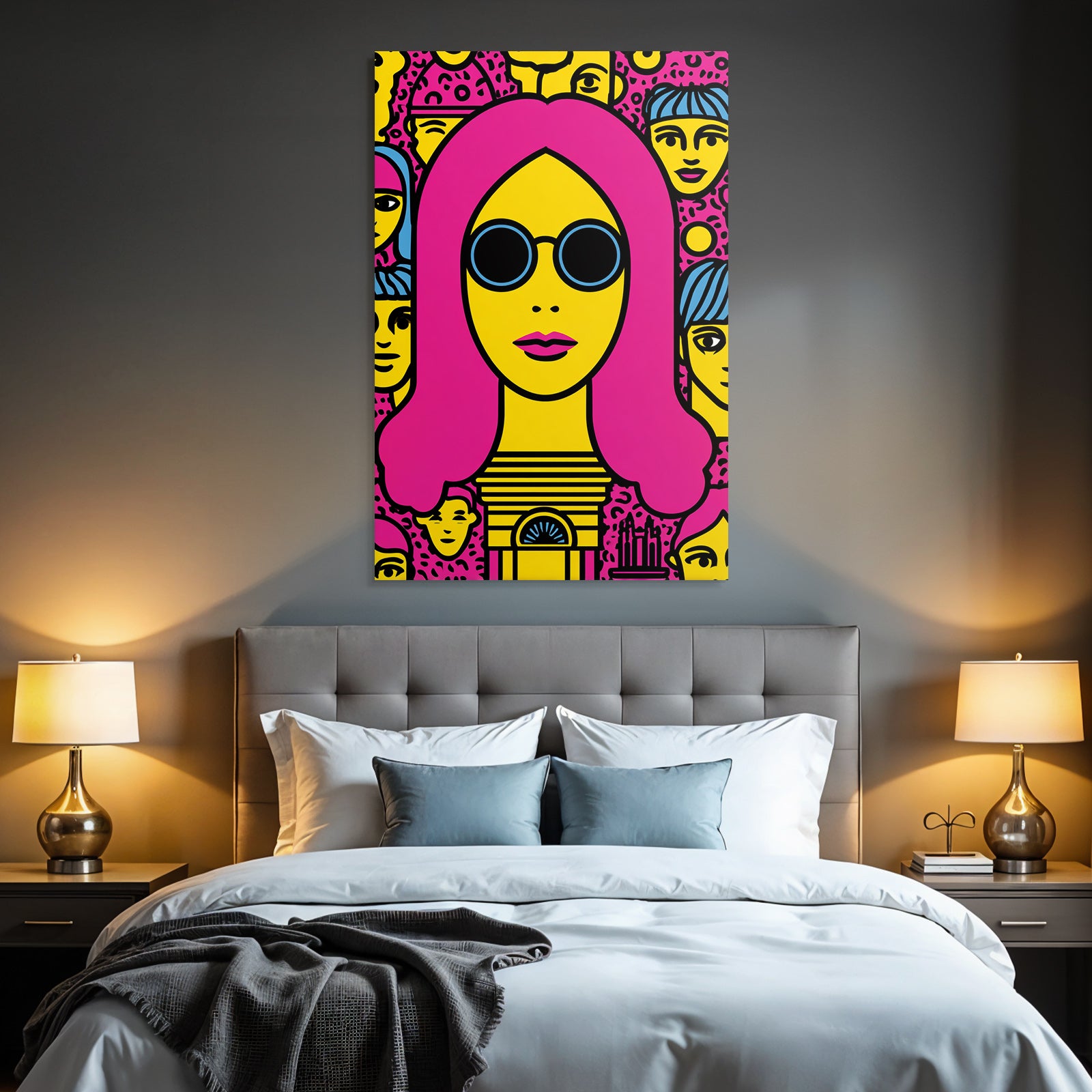 PopArt Bunte Illustration Mit Pinken Haaren Und Sonnenbrille