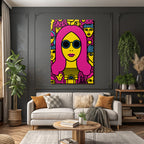 PopArt Bunte Illustration Mit Pinken Haaren Und Sonnenbrille
