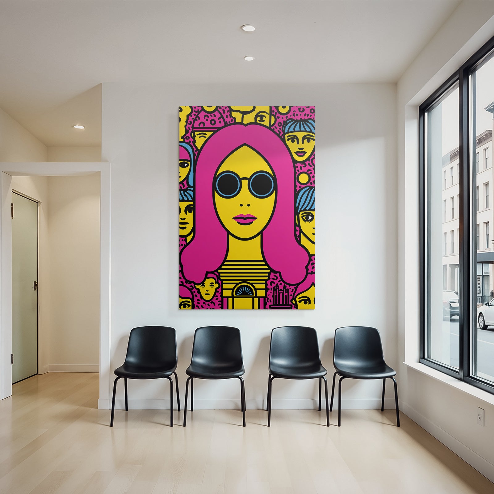 PopArt Bunte Illustration Mit Pinken Haaren Und Sonnenbrille