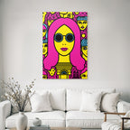 PopArt Bunte Illustration Mit Pinken Haaren Und Sonnenbrille