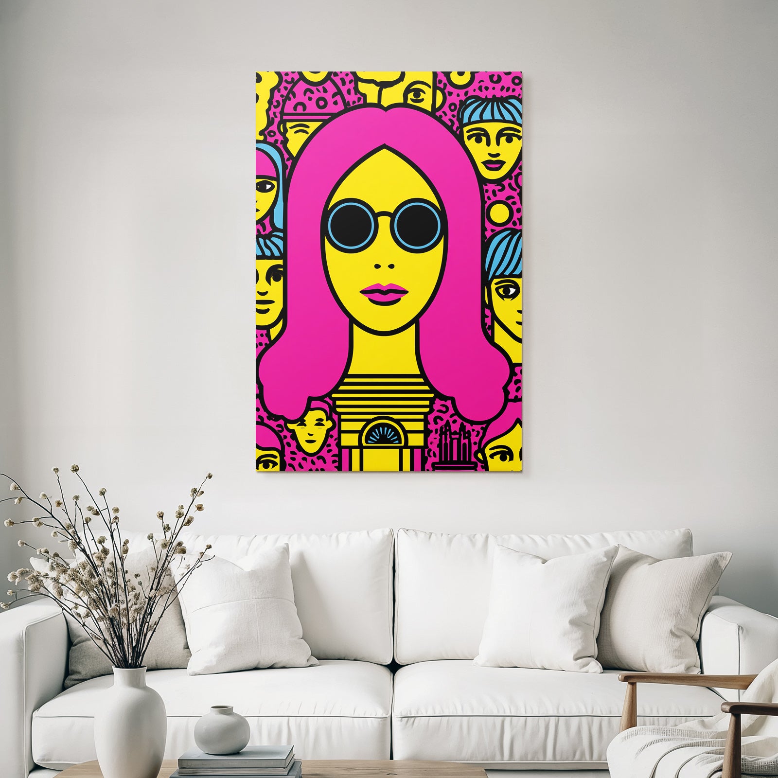 PopArt Bunte Illustration Mit Pinken Haaren Und Sonnenbrille