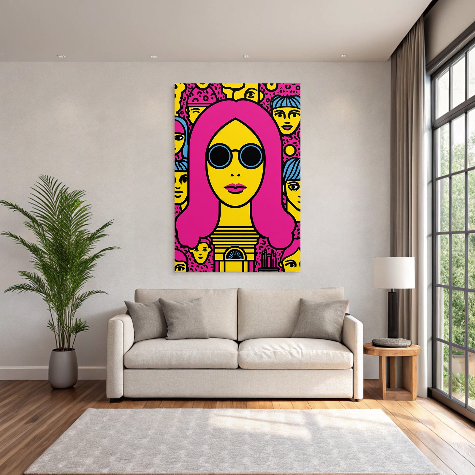 PopArt Bunte Illustration Mit Pinken Haaren Und Sonnenbrille