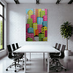 PopArt Bunte Stadtlandschaft Mit Farbenfrohen Haeusern
