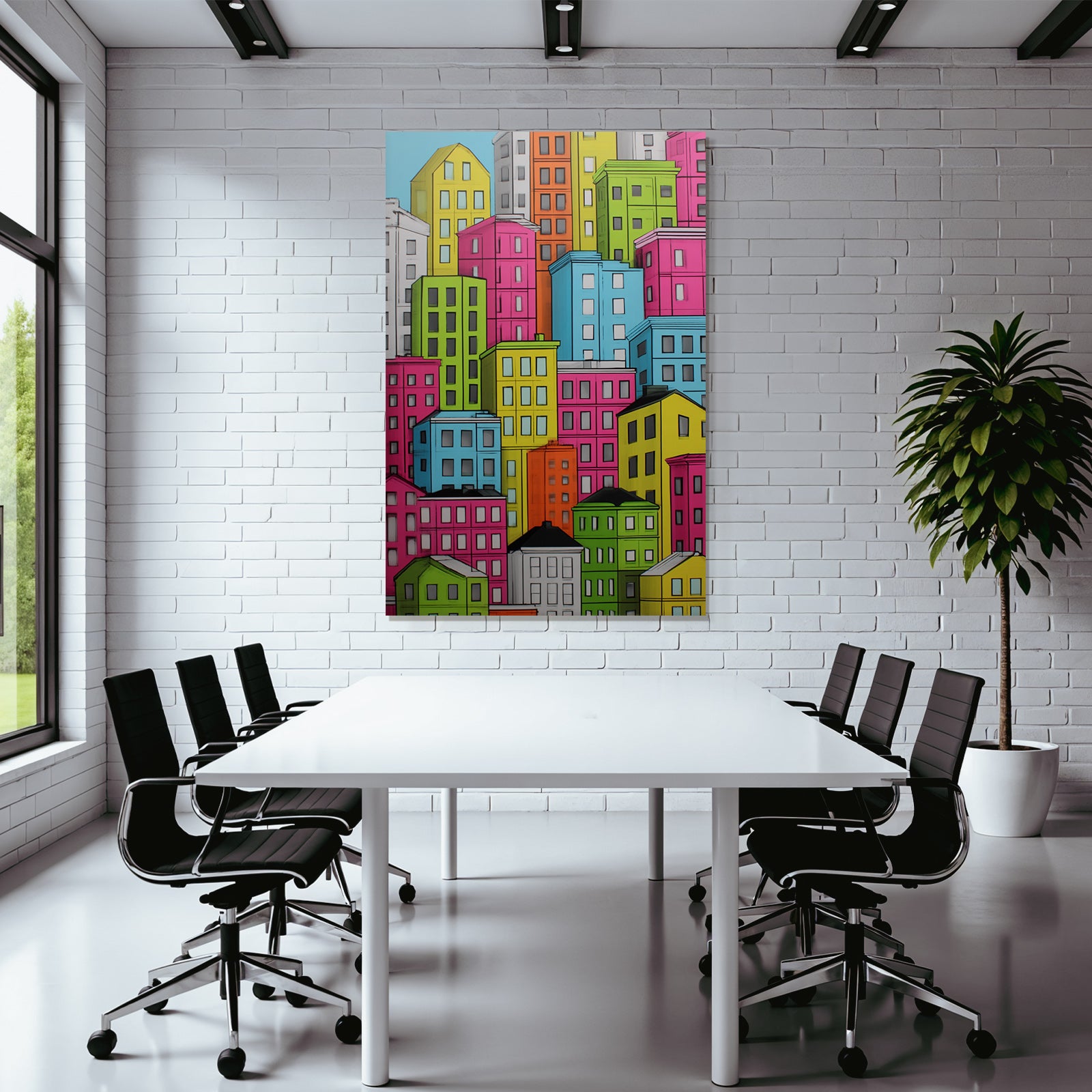 PopArt Bunte Stadtlandschaft Mit Farbenfrohen Haeusern