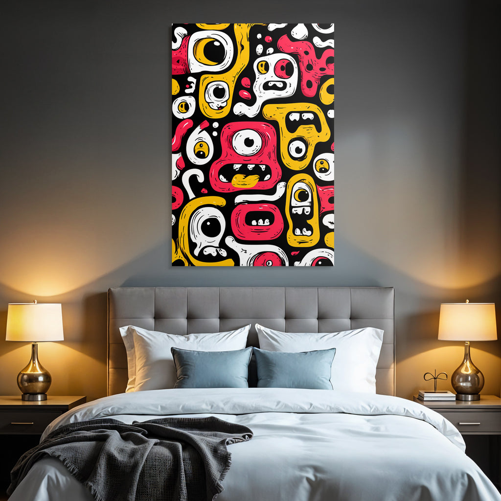 PopArt Bunte Monster Gesichter Und Abstrakte Formen