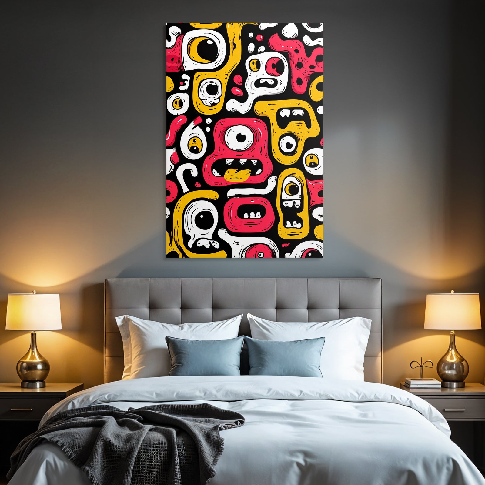 PopArt Bunte Monster Gesichter Und Abstrakte Formen