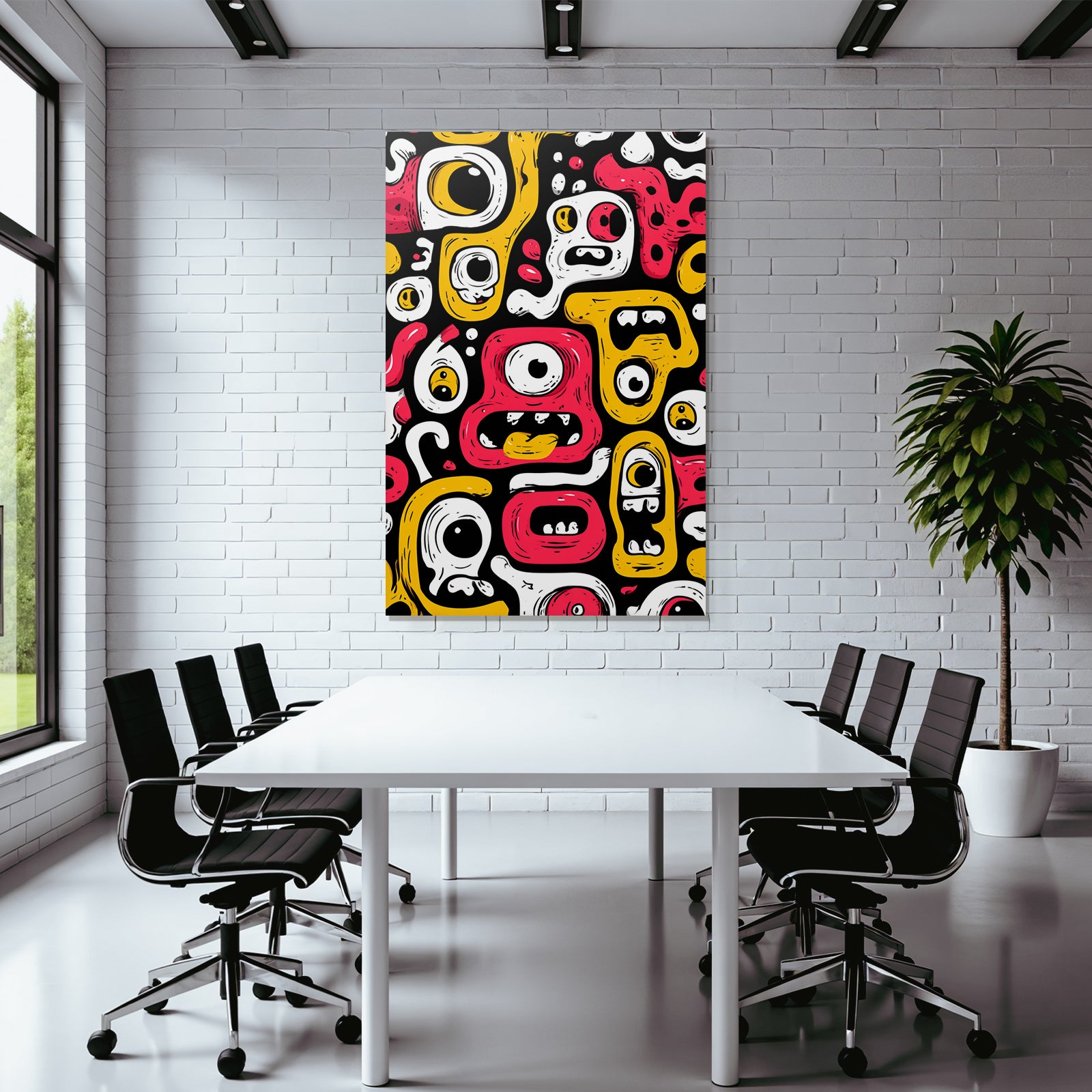PopArt Bunte Monster Gesichter Und Abstrakte Formen