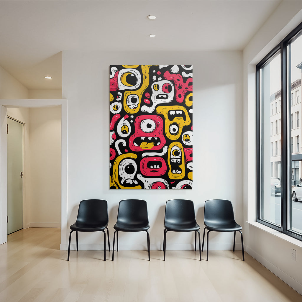 PopArt Bunte Monster Gesichter Und Abstrakte Formen