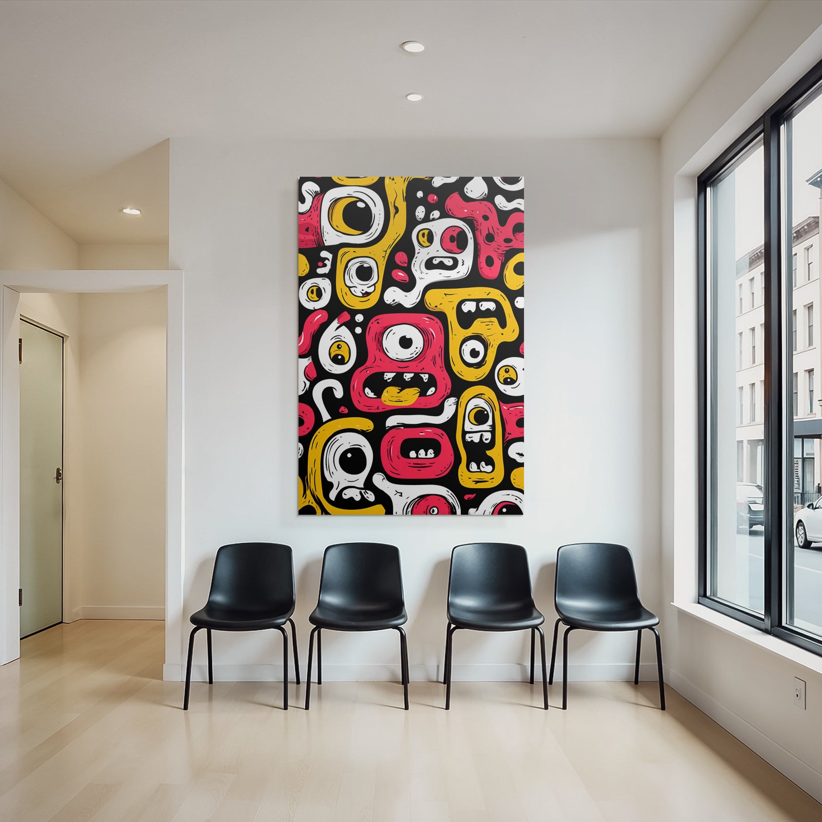 PopArt Bunte Monster Gesichter Und Abstrakte Formen