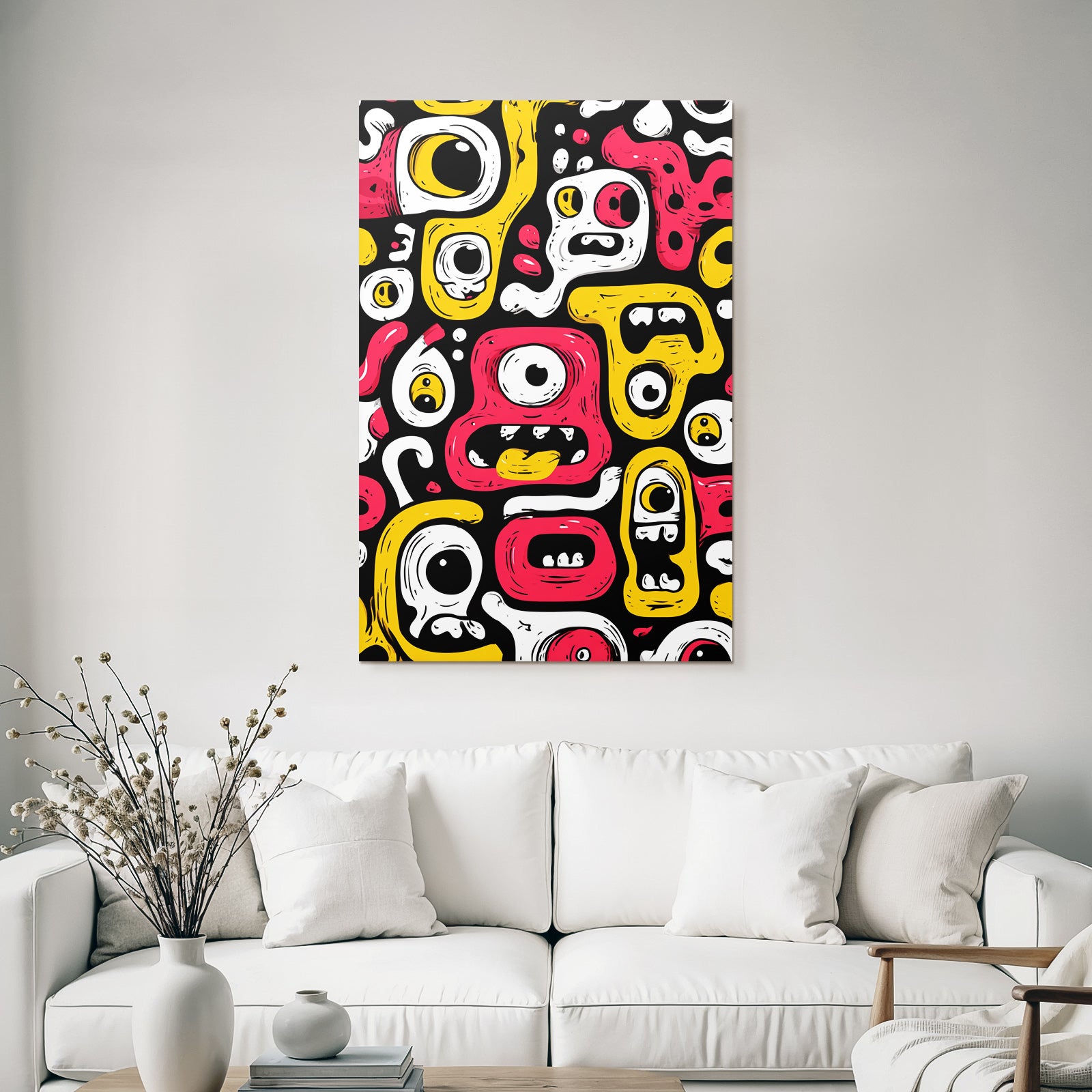 PopArt Bunte Monster Gesichter Und Abstrakte Formen