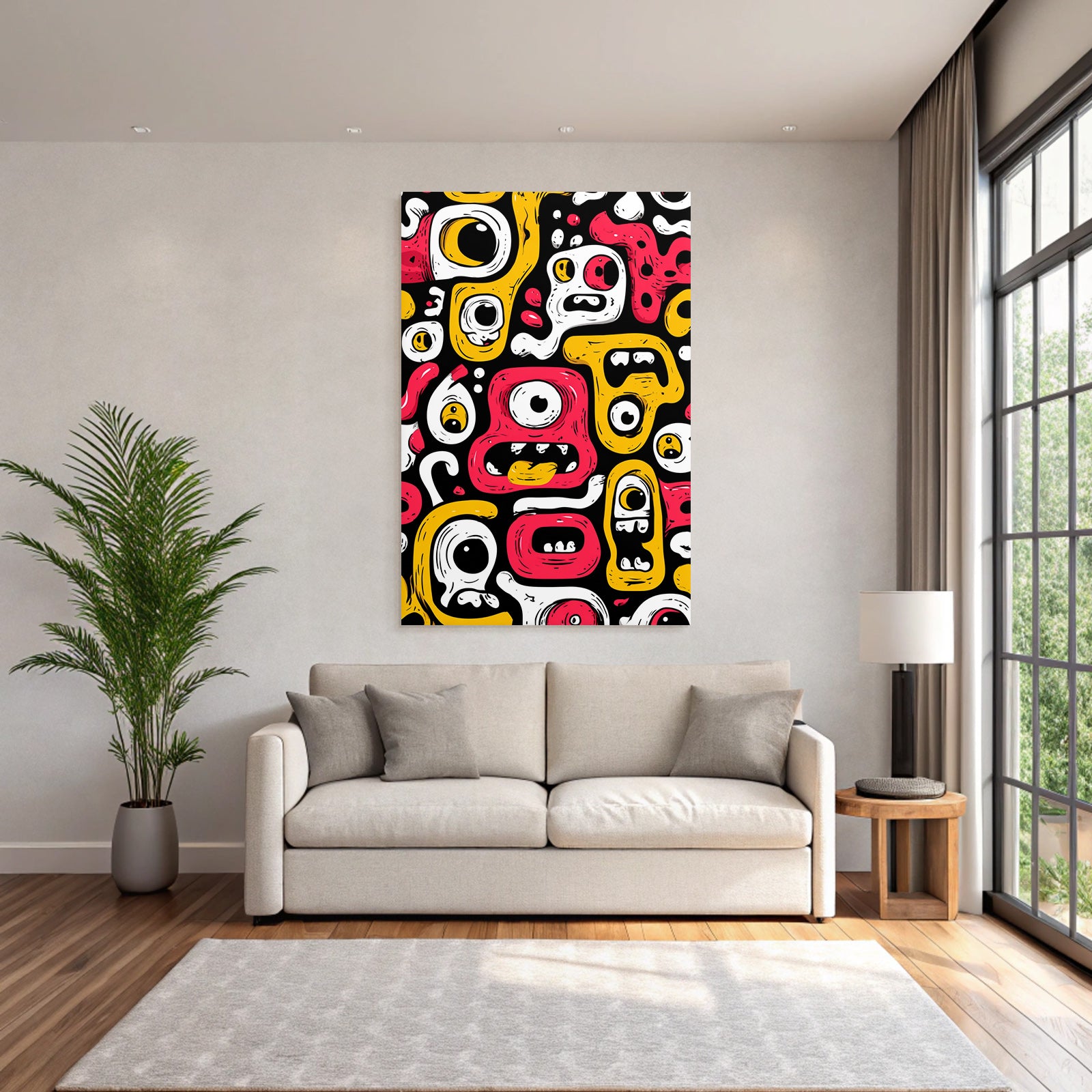 PopArt Bunte Monster Gesichter Und Abstrakte Formen