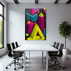PopArt Bunte Stadtlandschaft Mit Neonfarben Und Geometrischen Formen