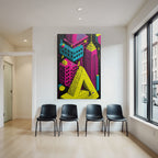 PopArt Bunte Stadtlandschaft Mit Neonfarben Und Geometrischen Formen