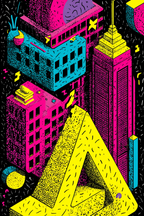 PopArt Bunte Stadtlandschaft Mit Neonfarben Und Geometrischen Formen | Pop Art | Stilrichtungen