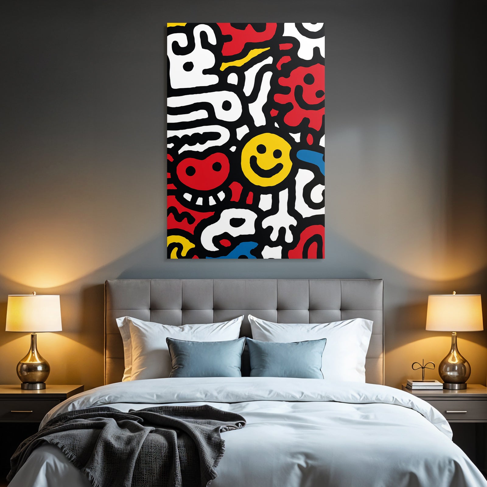 PopArt Bunte Und Abstrakte Abbildung Mit Gesichtern Herzen Und Formen