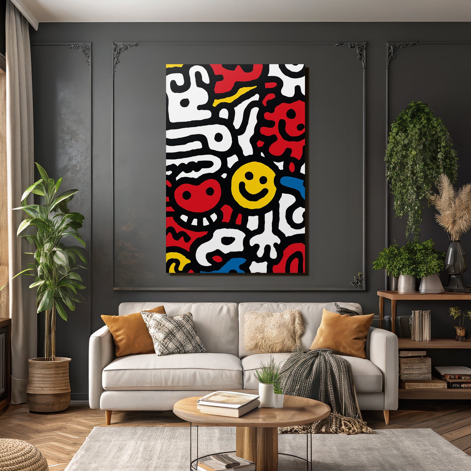PopArt Bunte Und Abstrakte Abbildung Mit Gesichtern Herzen Und Formen