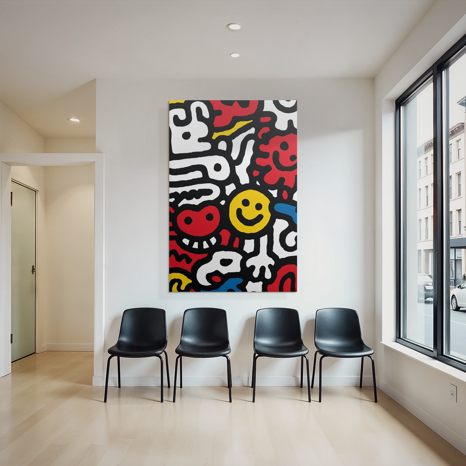PopArt Bunte Und Abstrakte Abbildung Mit Gesichtern Herzen Und Formen
