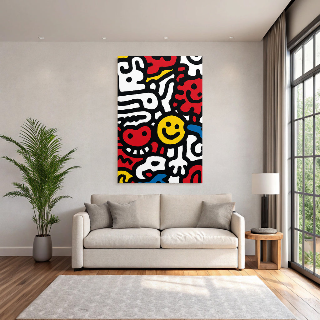 PopArt Bunte Und Abstrakte Abbildung Mit Gesichtern Herzen Und Formen
