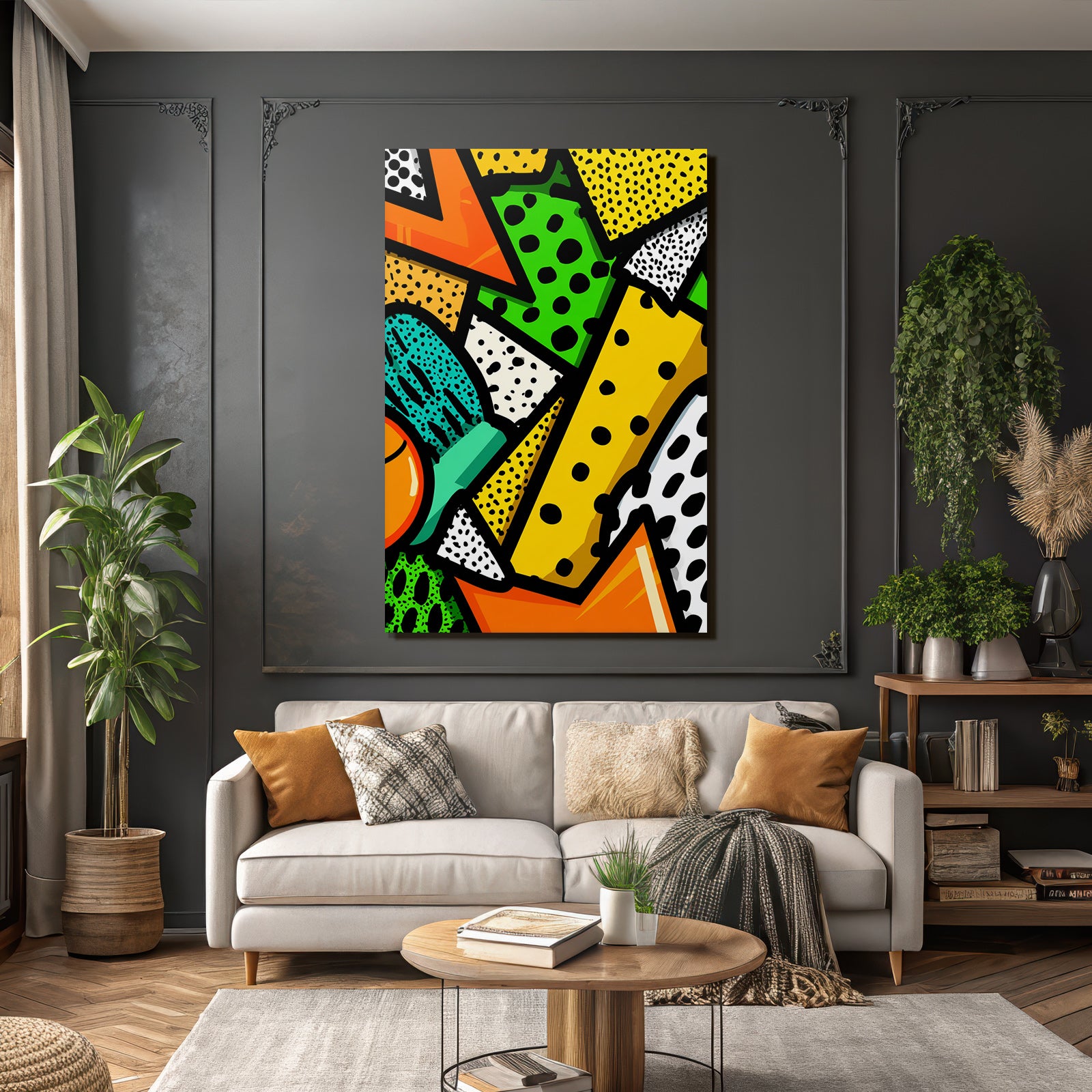 PopArt Buntes Abstraktes Design Mit Geometrischen Mustern Und Polka Dots